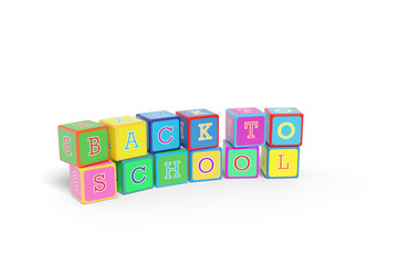 Cube shapes with text "back to school" isolated on white background. 3d illustration.