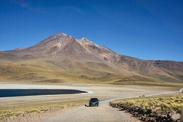 Off-road adventure in the beautiful Lake Miscanti on the altiplano, Atacama Desert, Chile