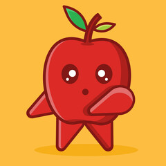 Cute apple mascot do floss dance mascot isolated vector illustration in flat style