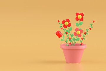 3d rendering cactus and flowers