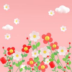 3d rendering cactus and flowers