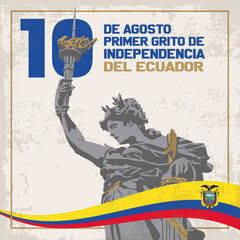 VECTORS. Ecuador Independence Day, Día de la Independencia en Ecuador, Primer Grito de Independencia, Monumento a la Independencia, Monumento a los Héroes del 10 de agosto de 1809, Quito, Coat of Arms - obrazy, fototapety, plakaty