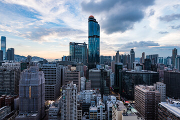 Central area of Hong Kong cityscape at dusk.