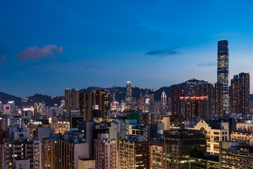 Central area of Hong Kong cityscape at magic hour.