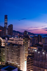 Central area of Hong Kong cityscape at magic hour.
