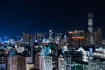  Central area of Hong Kong cityscape at night.