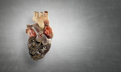 Image of human heart made of metal elements