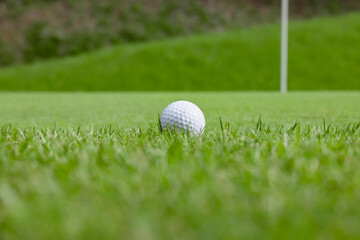 新緑が綺麗なゴルフ場と真っ白なボール