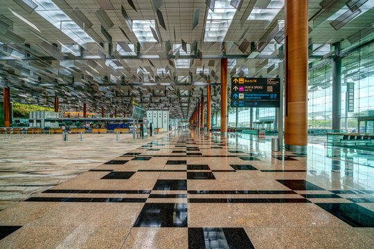 Singapore - October 2020: No people image at Terminal 3  Changi Airport during COVID-19 pandemic.	