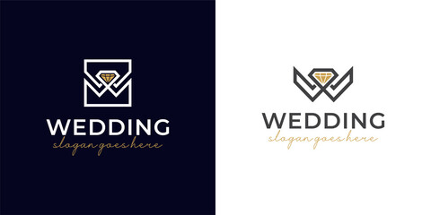 letter w for wedding with elegant diamond jewelry shop or your decoration icon logo design