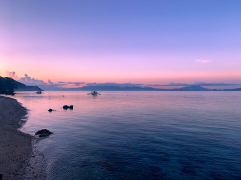 Beautiful sunset over Sogod Bay, Southern Leyte, Philippines. Landscapes and travel.