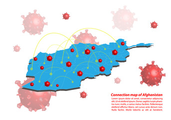 Vector of map connection of Afghanistan with Covid-19 Virus image on it, the COVID-19 outbreak spread. the official name by WHO for 2019 Corona Virus that originally came from Wuhan, China.
