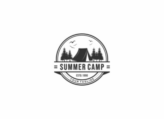 logo camping and adventure with mountains in white background