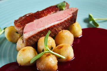 Duck Breast with Berry Sauce and Baby Potato