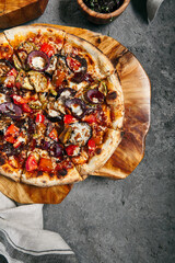 BBQ Pizza with Onions and Seasons Vegetables