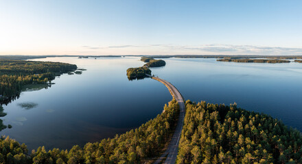 Aerial panorama of P&auml;ij&auml;nne lake in summer in Pulkkilanharju, Finland.