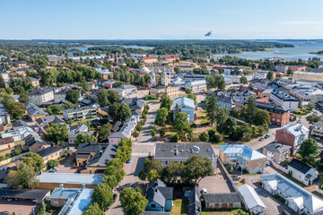 Fototapeta na wymiar Skyline of the old town of Hamina in Finland in Summer. Aerial drone view.