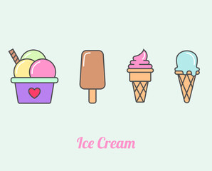 ice cream set vector, chocolate, mint, strawberry