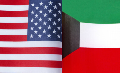 fragments of the national flags of the United States and Kuwait in close-up