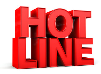 Hotline word made from red isolated on white background. 3d illustration.