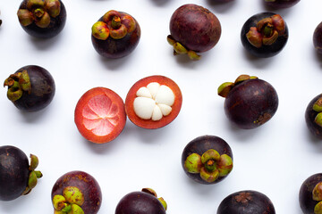 Mangosteen on white background.