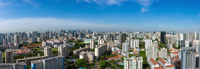 Fototapeta na wymiar Ultra wide panorama image of Singapore Cityscapes at Daytime.
