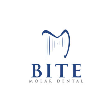 bite molar dental logo, abstract tooth with initial m as enamel lines vector