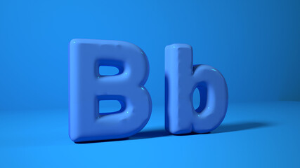 3d render blue bubble plastic on blue background letters b