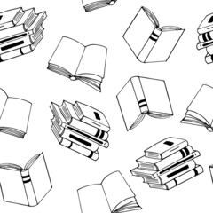 books seamless pattern. hand drawn doodle style. vector, minimalism, monochrome, sketch. wallpaper, textile, wrapping paper, background. reading, education, bookstore, science.