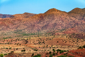 Beautiful desert landscapes of mountainous Morocco on a sunny day.
