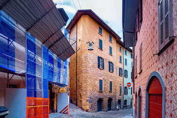View of the old historical streets in Bergamo. Italy.