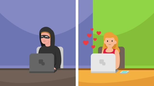 Young woman doing online dating with cheater man