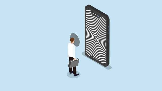 Mobile phone hypnotizing businessman