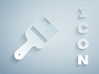 Paper cut Paint brush icon isolated on grey background. Paper art style. Vector