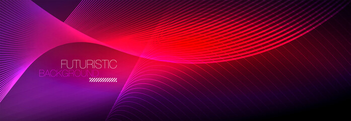Abstract neon glowing light in the dark with waves. Shiny magic energy and motion concept, vector abstract wallpaper background