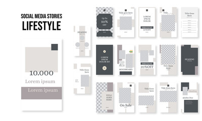 Set of editable social media instagram stories fashion, lifestyle with neutral colors design vector template ai & eps 10