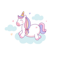 Cute unicorn cartoon isolated on white background, 