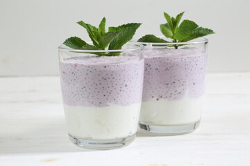 Obraz na płótnie Canvas Dessert with yogurt and chia berries