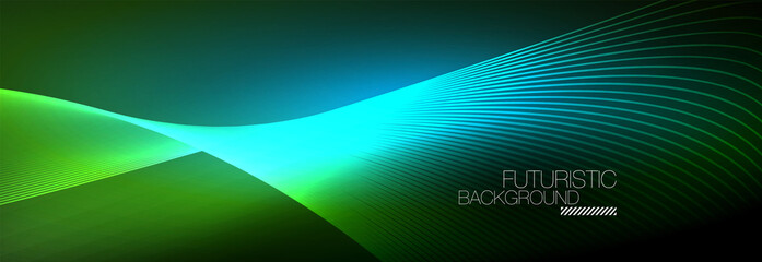 Abstract neon glowing light in the dark with waves. Shiny magic energy and motion concept, vector abstract wallpaper background