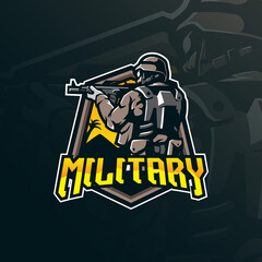 military mascot logo design vector with modern illustration concept style for badge, emblem and t shirt printing. military illustration with guns in hand.