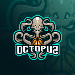 octopus mascot logo design vector with modern illustration concept style for badge, emblem and t shirt printing. octopus basket illustration for sport team.