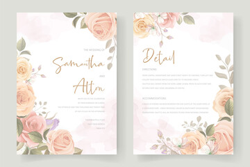 Soft floral and leaves wedding invitation card design