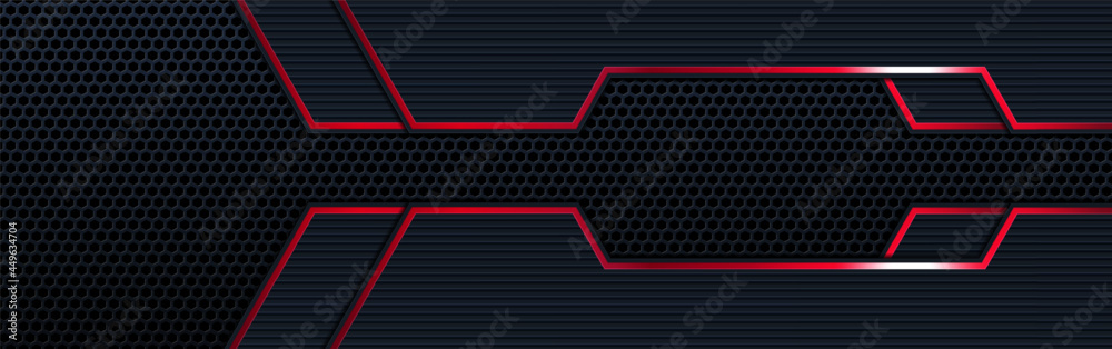 Wall mural black background with glossy red line, futuristic wallpaper technology, can be used for backgrounds, banner, landing page, flyer. vector.