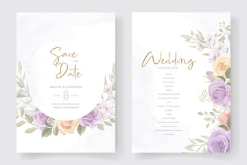 Soft floral and leaves wedding invitation card design