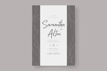 Fototapeta premium Elegant wedding card design with leaf ornament