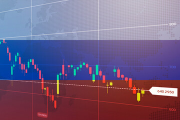 Virtual financial graph on flag of Germany. Forex and investment concept. Multiexposure. Graph...