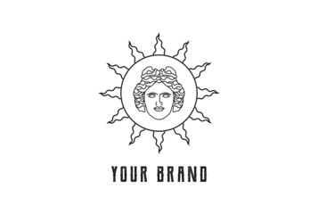 Ancient Sun with Greek God Apollo Head Face Logo Design Vector
