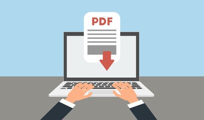 Pdf document download on the laptop concept. Vector