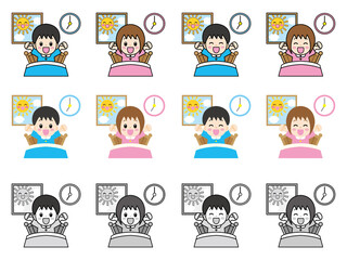 早起きする子どものイラスト素材＿ベクター
