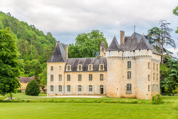 Fototapeta na wymiar View at the Campagne Castle in Dordogne Valley - France